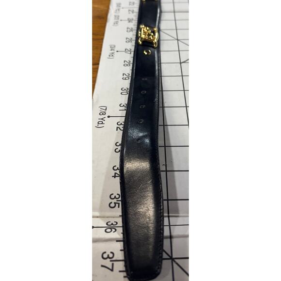 St John Black Rare Vintage Black Leather Gold Elephant Medallion Belt Women 32" - Picture 9 of 9